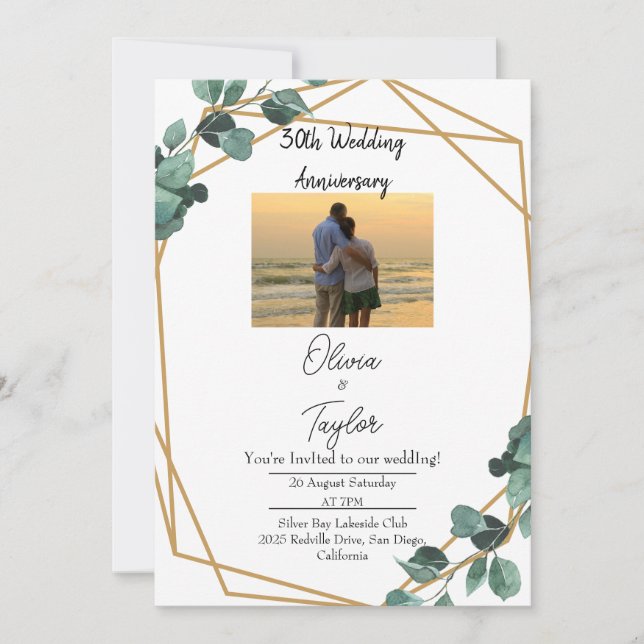 Convite Elegante Aniversário de Casamento com Verde Esmera (Frente)