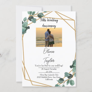 Convite Elegante Aniversário de Casamento com Verde Esmera
