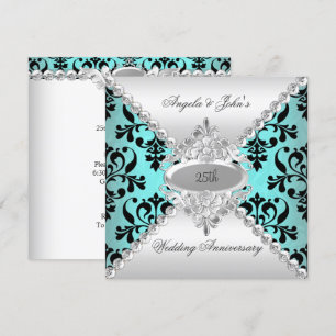 Convite Elegante Aniversário de Casamento de 25 Anos Azul 