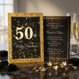 Convite Elegante Aniversário de Casamento Preto Brilho Dou