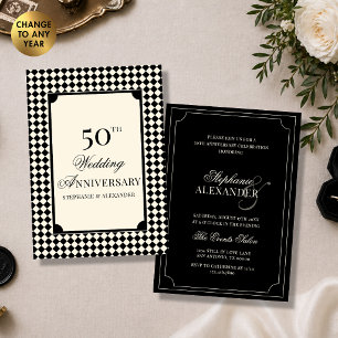 Convite Elegante Aniversário de Casamento Preto Marfim Xad