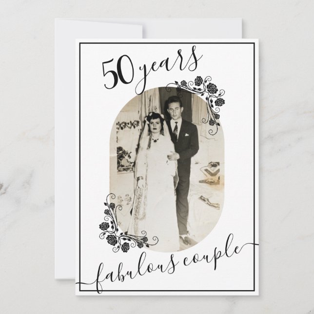 Convite Elegante Aniversário de Qualquer Ano Imagem 50º (Frente)