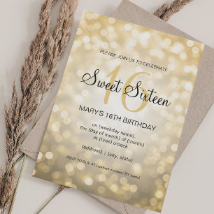 Convite Elegante Aniversário Sweet 16 Luzes Douradas Brilh