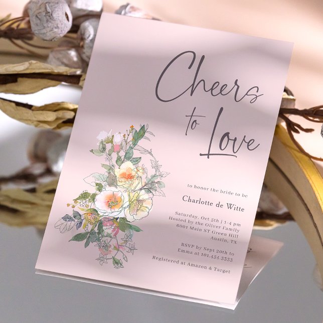 Convite Elegante aplaude Chá de panela com mão (Elegant Cheers to Love Hand Lettered Bridal Shower Invitation)