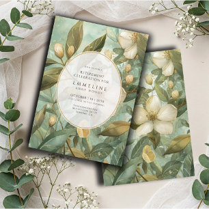 Convite Elegante Aposentadoria Floral Botânica Dourada Ver