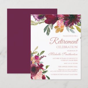 Convite Elegante Aposentadoria Floral Roxo Rosa Dourado Sc