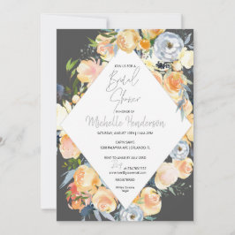 Convite Elegante Apricot Charcarboneto Chá de panela Flora
