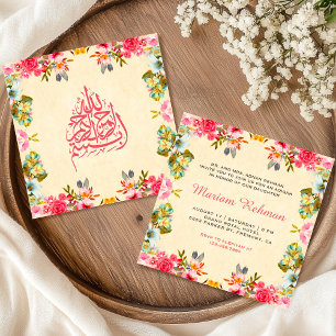 Convite Elegante Aqiqah Floral Vintage para Menina