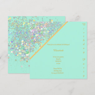 CONVITE ELEGANTE AQUA BLUE DOURADO PASTEL SPOT ANIVERSÁRIO