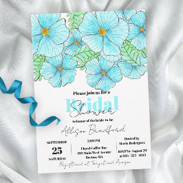 Convite Elegante Aqua Blue Flowers Aqua
