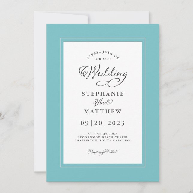 Convite Elegante Aqua & White Modern Chic Borders (Frente)