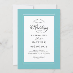 Convite Elegante Aqua & White Modern Chic Borders