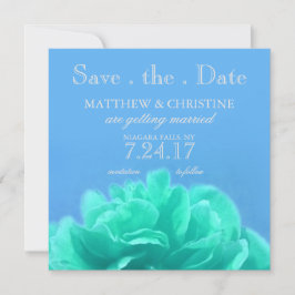 Convite Elegante Aquamarine Azul Floral Save The Date