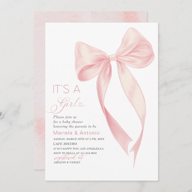 Convite Elegante Aquarela Arco Rosa Coquetel Bebê Sh (Frente/Verso)
