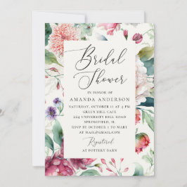 Convite Elegante aquarela asian boho floral chá de panela