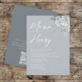 Convite Elegante Aquarela Azul Floral Dusta Verde