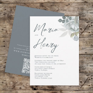 Convite Elegante Aquarela Azul Floral Dusty Greenery Invi