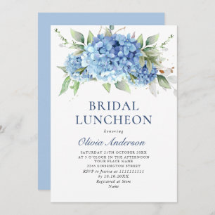 Convite Elegante Aquarela Azul Hydrangea BRIDAL LUNCHEON