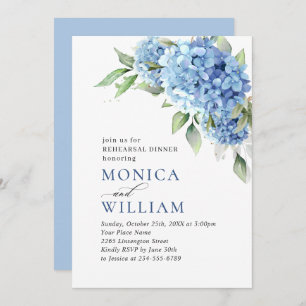 Convite Elegante Aquarela Azul Hydrangea REHEARSAL JANTO