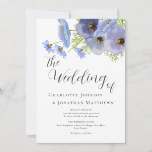 Convite Elegante Aquarela Boho Floral Casamento Azul