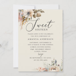 Convite Elegante aquarela boho floral doce 16 anos