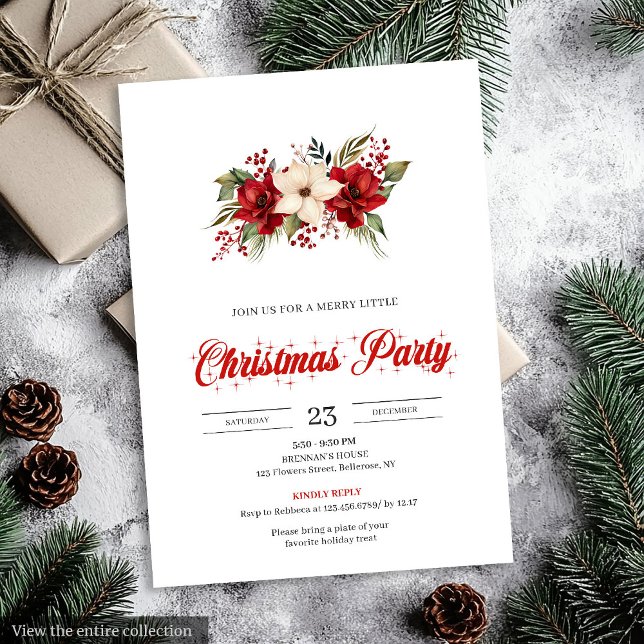 Convite Elegante Aquarela Botânica de Natal  (Elegant Botanical Watercolor Holiday Christmas Invitation)
