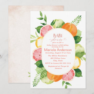 Convite Elegante Aquarela Citrus Flores Rosa Baby Show