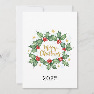 Convite Elegante Aquarela de Azevinho Feliz Natal