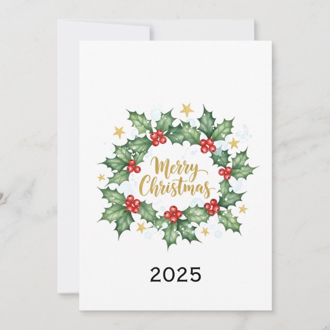 Convite Elegante Aquarela de Azevinho Feliz Natal (Frente)