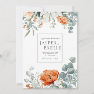 Convite Elegante Aquarela de Papoula de Terracota e Eucali