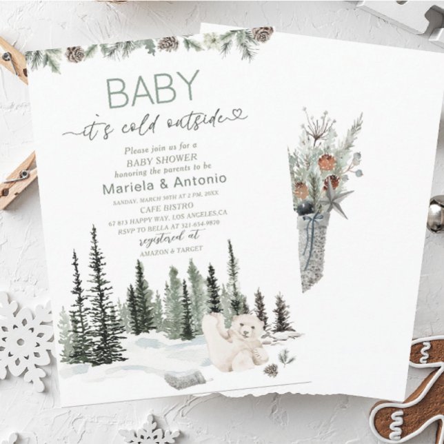 Convite Elegante Aquarela é frio fora do Chá de fraldas (Criador carregado)