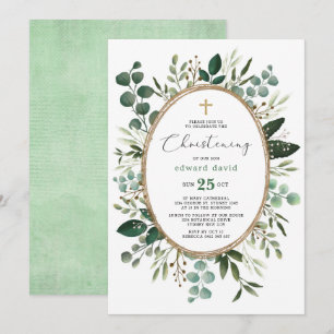 Convite Elegante Aquarela Eucalyptus Greenering Christenin