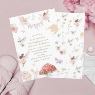 Convite Elegante Aquarela Fada-Flor-Selvagem Bebê