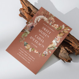 Convite Elegante aquarela floral terracotta Sweet 16