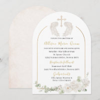 Elegante Aquarela Moderna Beige Angel Baptism Invi