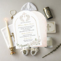 Elegante Aquarela Moderna Beige Angel Baptism Invi