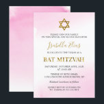 Convite Elegante Aquarela Pastel Rosa Dourado Bat Mitzvah<br><div class="desc">Convite para Bat Mitzvah Dourado Pink Pastel Watercolor Elegante</div>