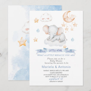 Convite Elegante Aquarela Pequeno elefante de estrela Baby