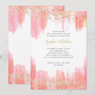 Convite Elegante Aquarela Rosa   Brunch Pós-Casamento Dour