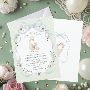 Convite Elegante Aquarela Um 1º Aniversário ganso bobo B