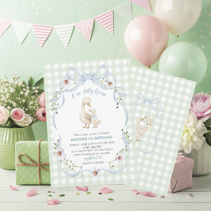 Convite Elegante Aquarela Um 1º Aniversário ganso bobo B