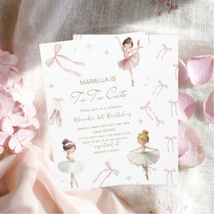 Convite Elegante Aquarela Um 1º Aniversário tutu fofo Meni