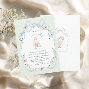 Convite Elegante Aquarela Um 2º Aniversário ganso bobo B