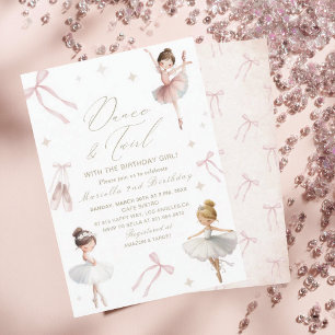 Convite Elegante Aquarela Um 2º Aniversário tutu fofo Meni