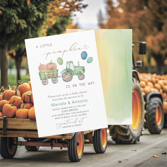 Convite Elegante Aquarela Um Chá de fraldas de Abóbora (Criador carregado)