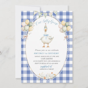 Convite Elegante Aquarela Um ganso de bobo de primeiro ani