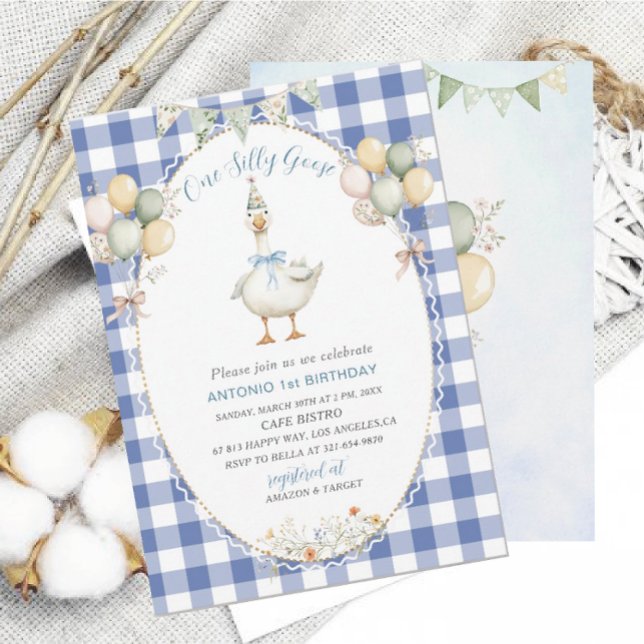 Convite Elegante Aquarela Um ganso de bobo de primeiro ani (Criador carregado)