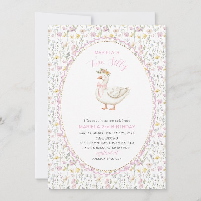 Convite Elegante Aquarela Um ganso de bobo de segundo aniv (Frente)