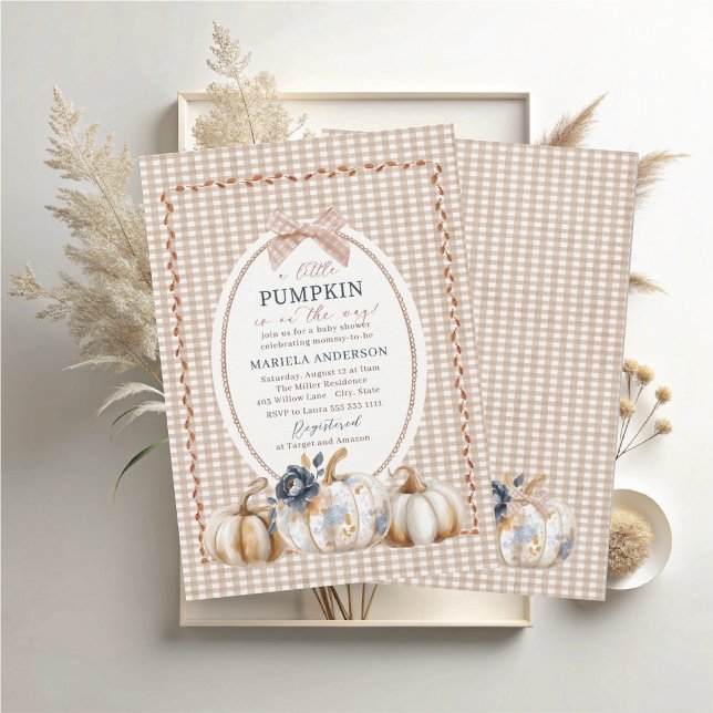 Convite Elegante Aquarela Um pouco de abóbora bô bebê Sh (Criador carregado)