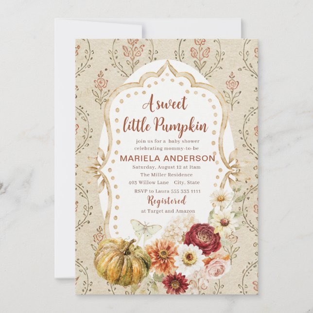 Convite Elegante Aquarela Uma pequena abóbora doce boho  B (Frente)